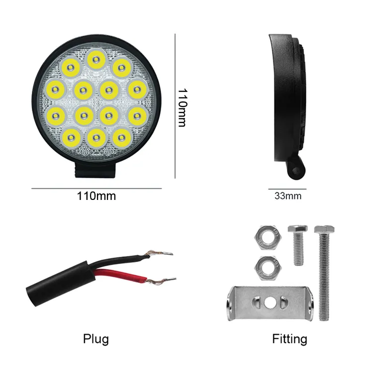 42W Round LED Off-road Driving Work Light Fog Lamp Auxiliary for Jeep Car Truck Tractor Motorcycle