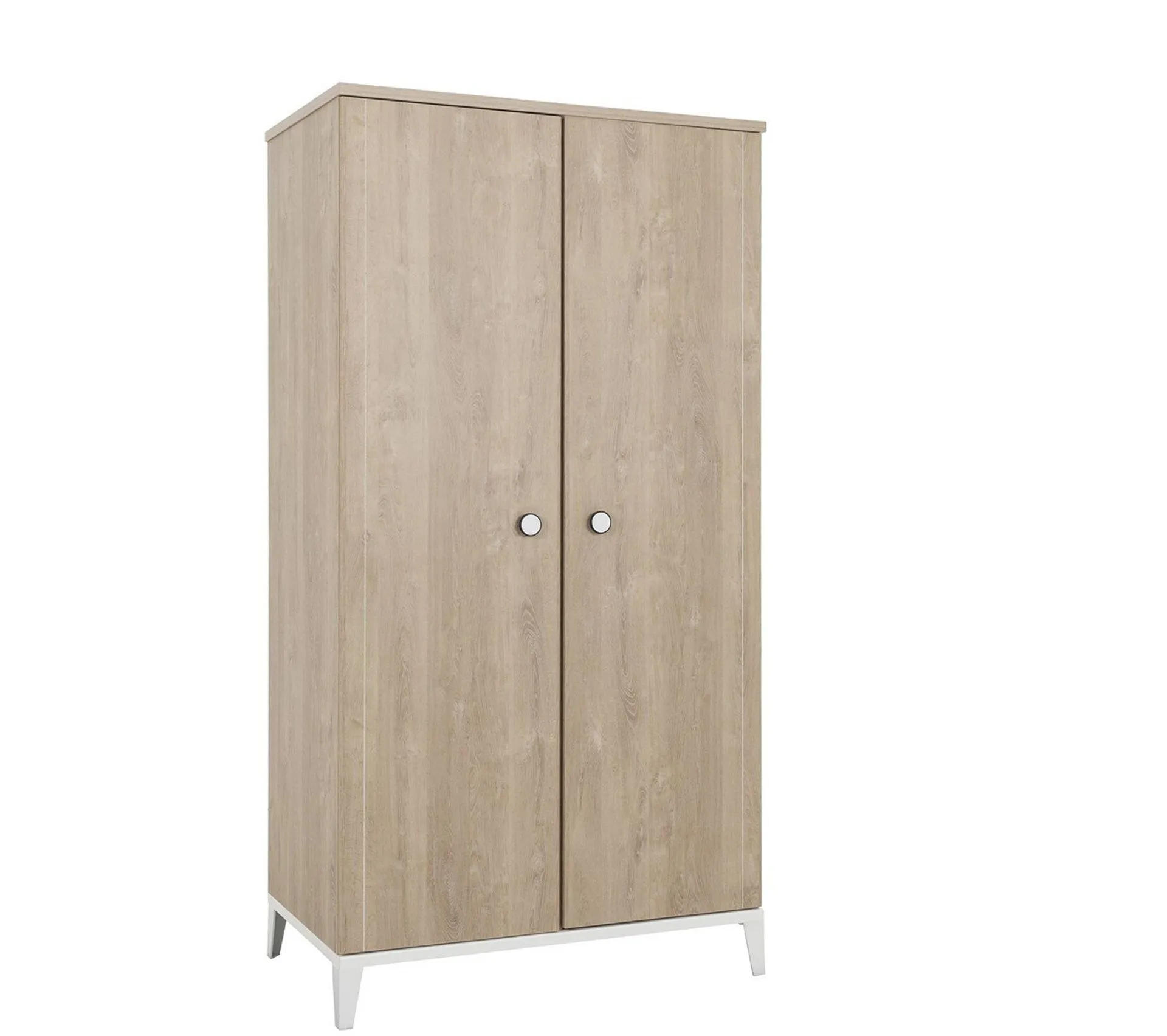 Armoire 2 Portes Décor Bois Et Blanc Bébé - 102 X 195cm