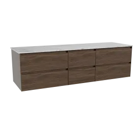 Balmani Mitra meuble salle de bains suspendu 180 x 55 cm noyer américain avec Stretto tablette simple ou double en marbre carrar
