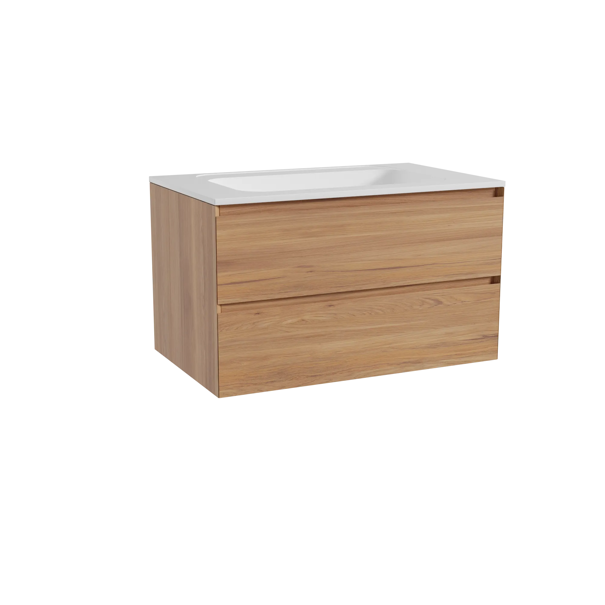 Balmani Mitra meuble salle de bains suspendu 90 x 55 cm teck avec Tablo Strada plan simple en marbre composite blanc brillant