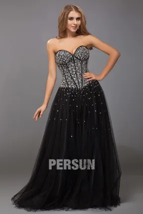 Black A-Line Tulle Corset Bodice Prom Dress