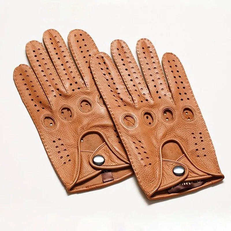 Black Breathable Genuine Leather Men's Driving Gloves