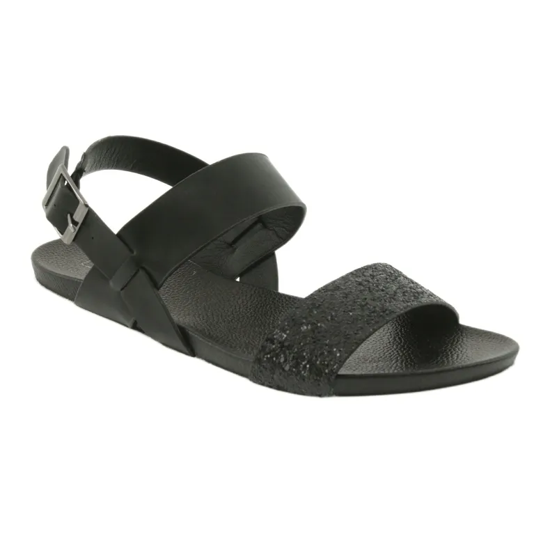Black Comfortable Sandals with Glitter - Filippo 685 Black