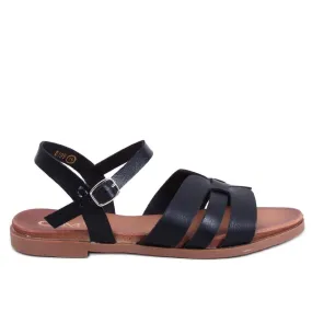 Black flat sandals women leather black.