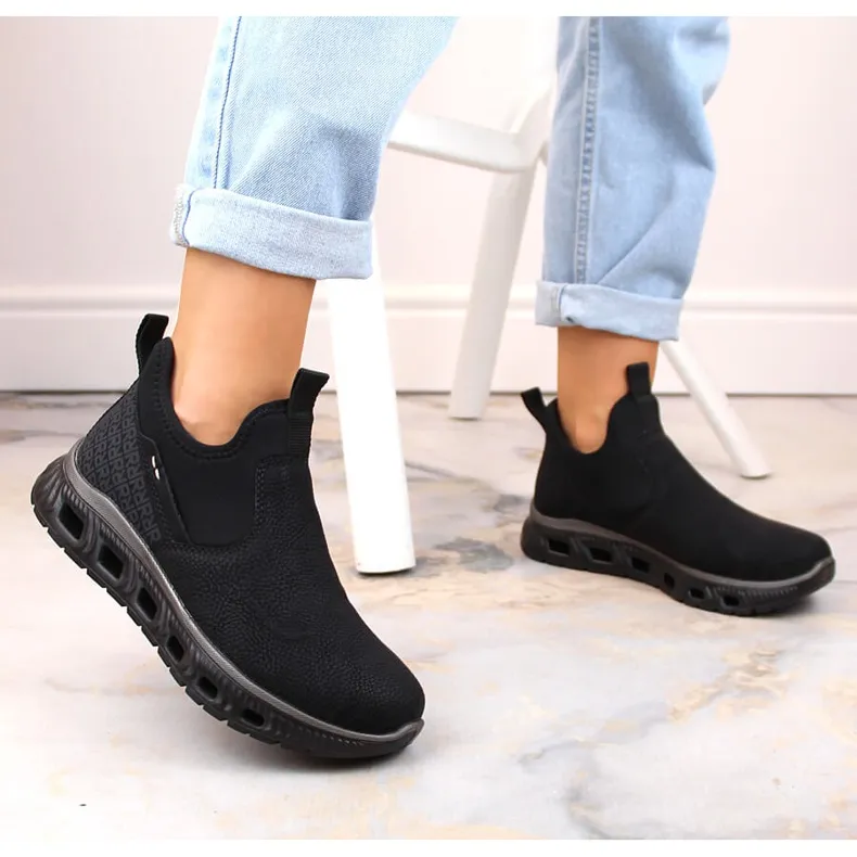 Black Women's Rieker M6053-00 Ankle Strap Comfort Slip-On Shoes