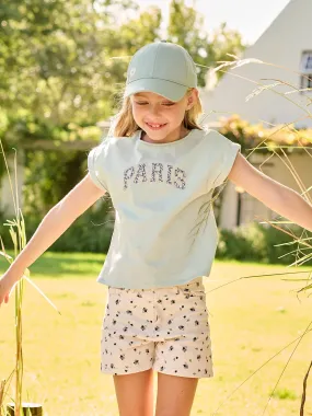 Blue Floral Girl's Message T-shirt - Vertbaudet