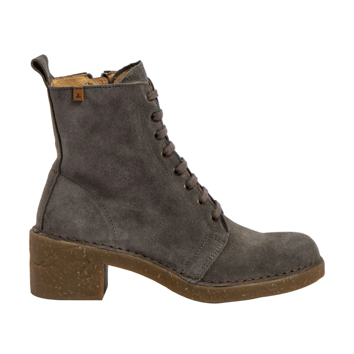 Suede Leather Gray Lace-up Heeled Booties