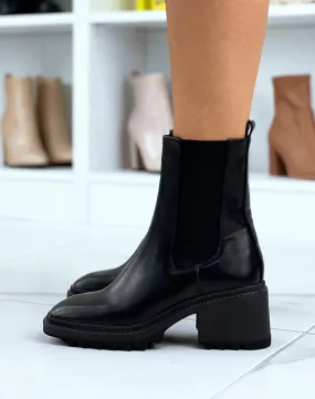 Black square toe heeled boots