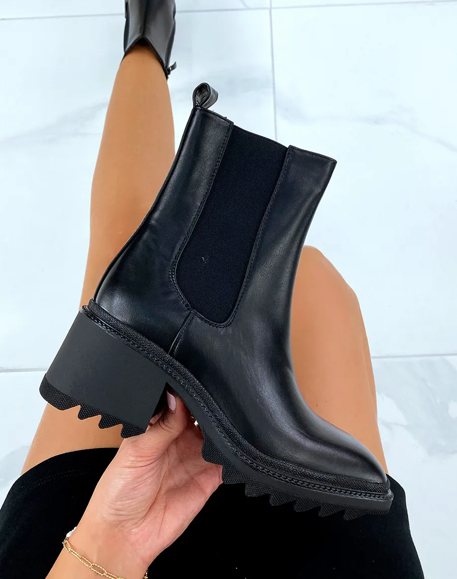 Black square toe heeled boots