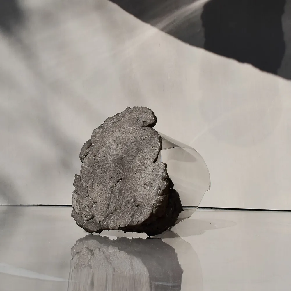 Catharsis, sculptural centerpiece bowl in glass and stone, ash black