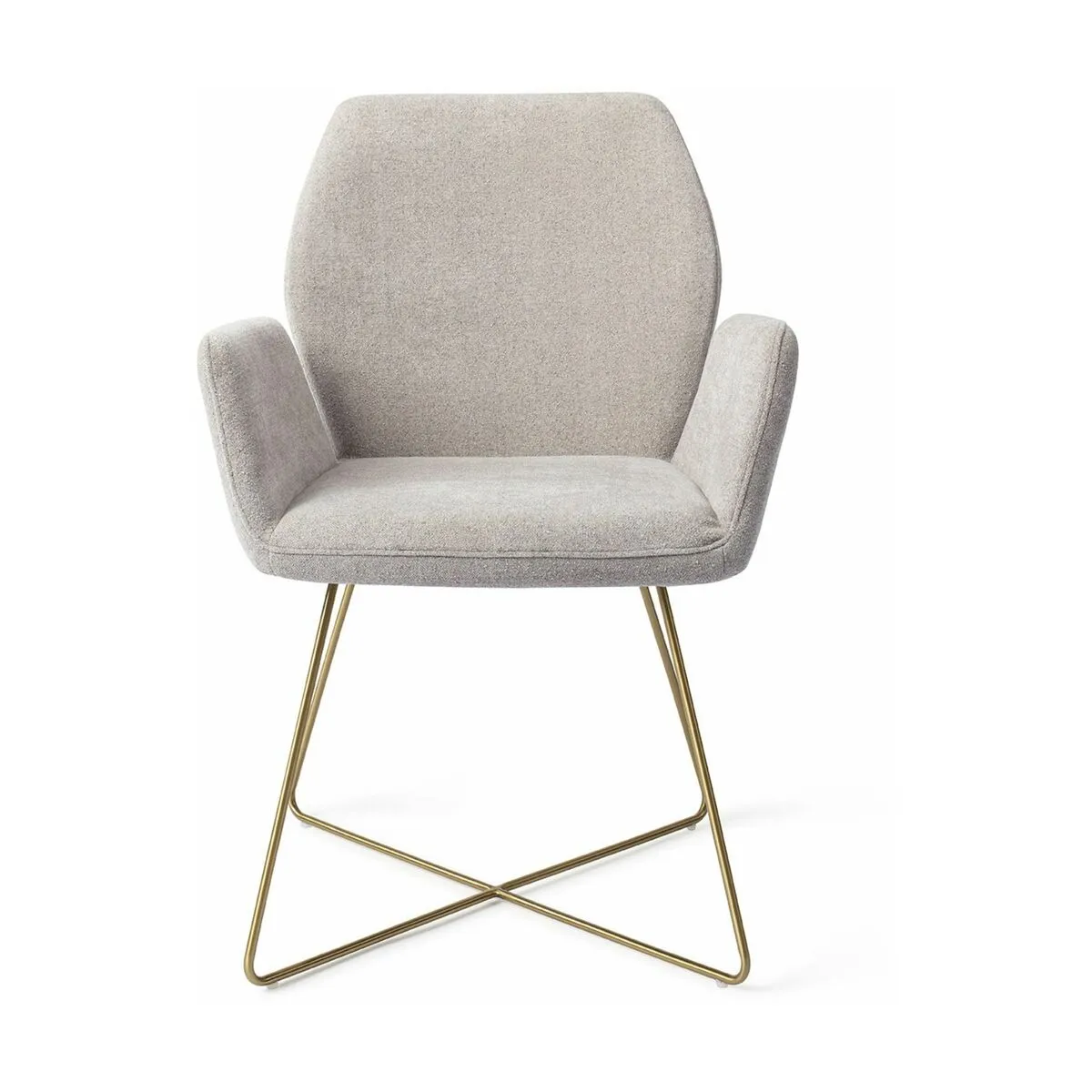 Chaise de salle à manger grise pretty plaster avec pieds croisés métal doréMisaki
