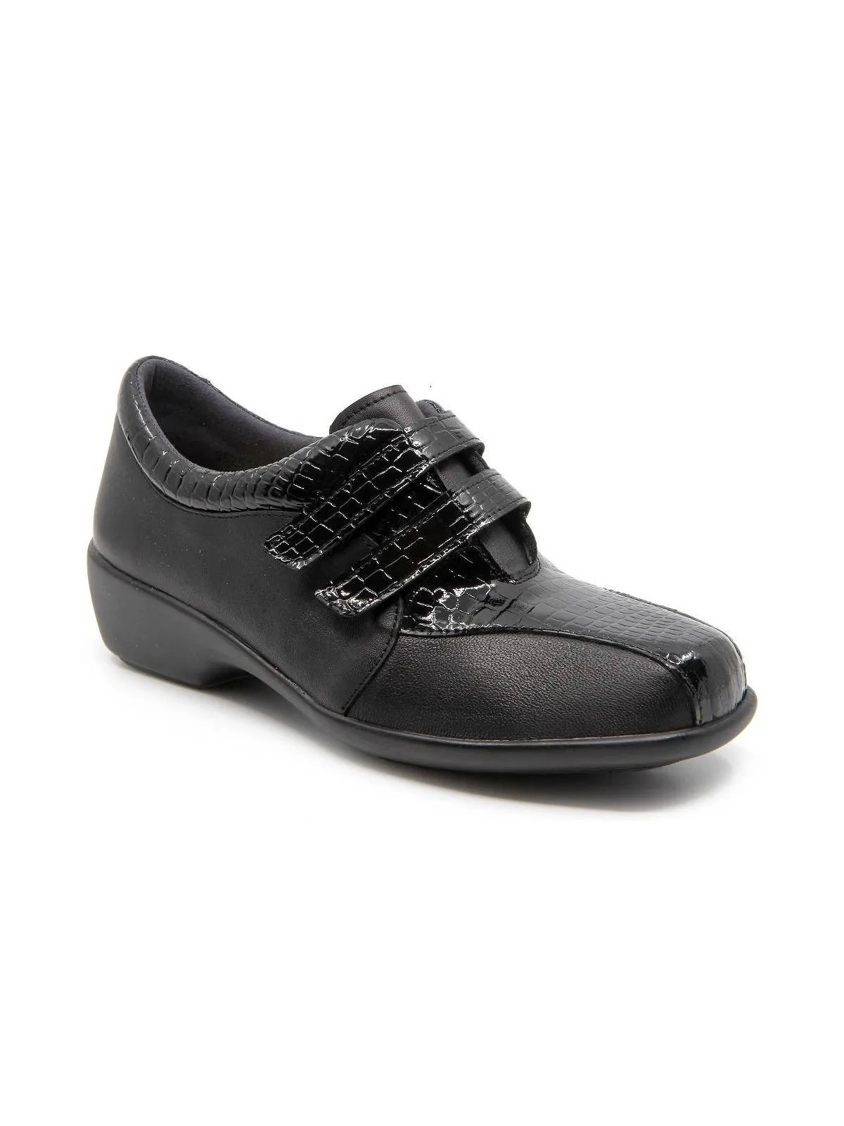 Chaussures confortables vernies effet croco, noir