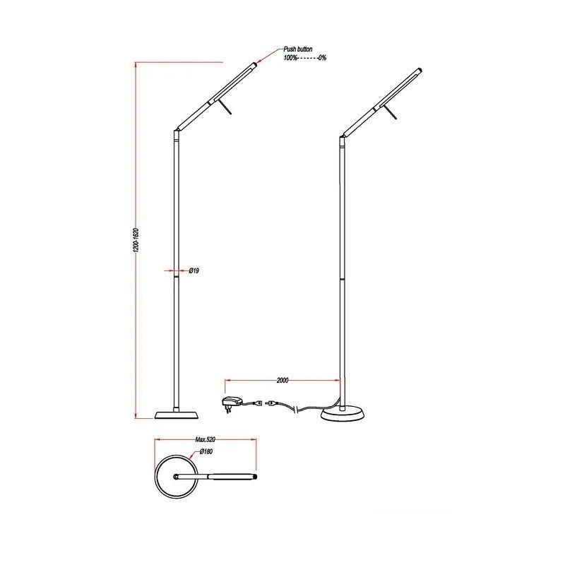 Chromen vloerlamp modern, Rebel, 6W, 3000K LED, met touchdimmer