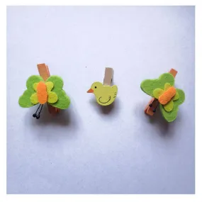 Clothespins with chick and butterfly designs pack of 3