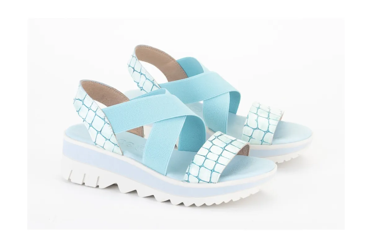 Comfortable Wedge Sandals with Crossed Elastic Straps - Turquoise