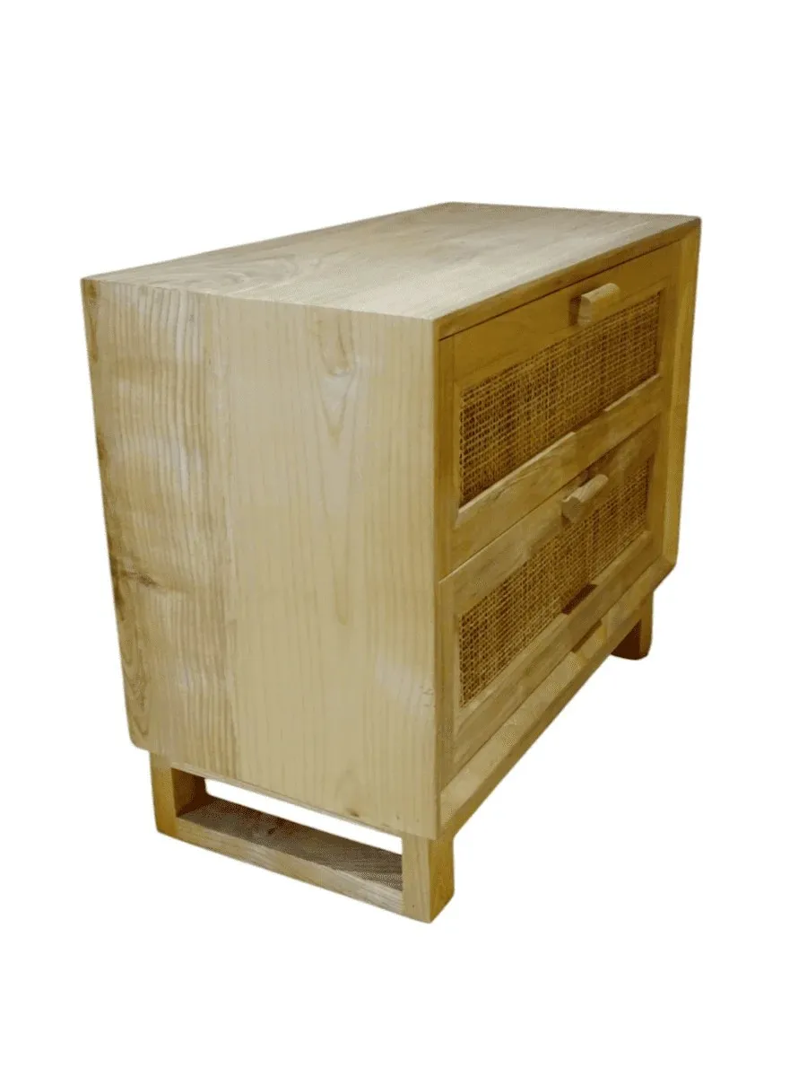 Commode d'appoint en bois et rotin – Élégance artisanale de Bali 