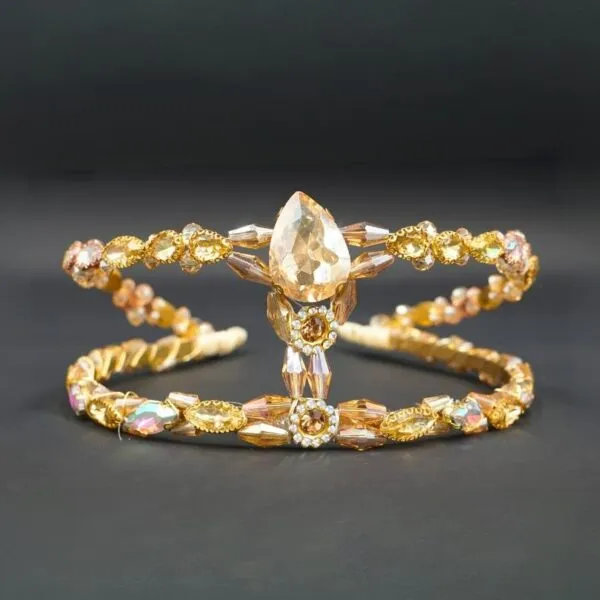 Couronne mariage dorée, superbe mariage en cristal Tiare vintage Or Couronne de mariée en pierre de mariage Couronne Cristal 