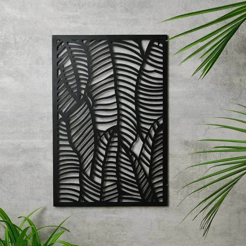Deco metal mural feuillage noir