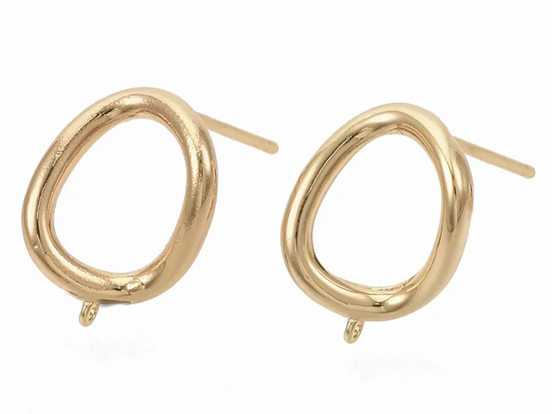 Fabrication de bijoux -  Paire de boulcles d'oreilles cercle - doré à l'or fin 18K - 13 mm