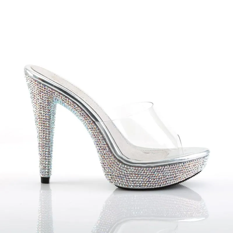 Large Size Platform Mule with Rhinestone-Covered Heel, Sizes 35-44.