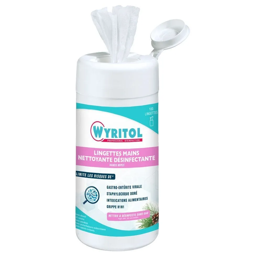 Lingette nettoyante et désinfectante mains Wyritol - par 100