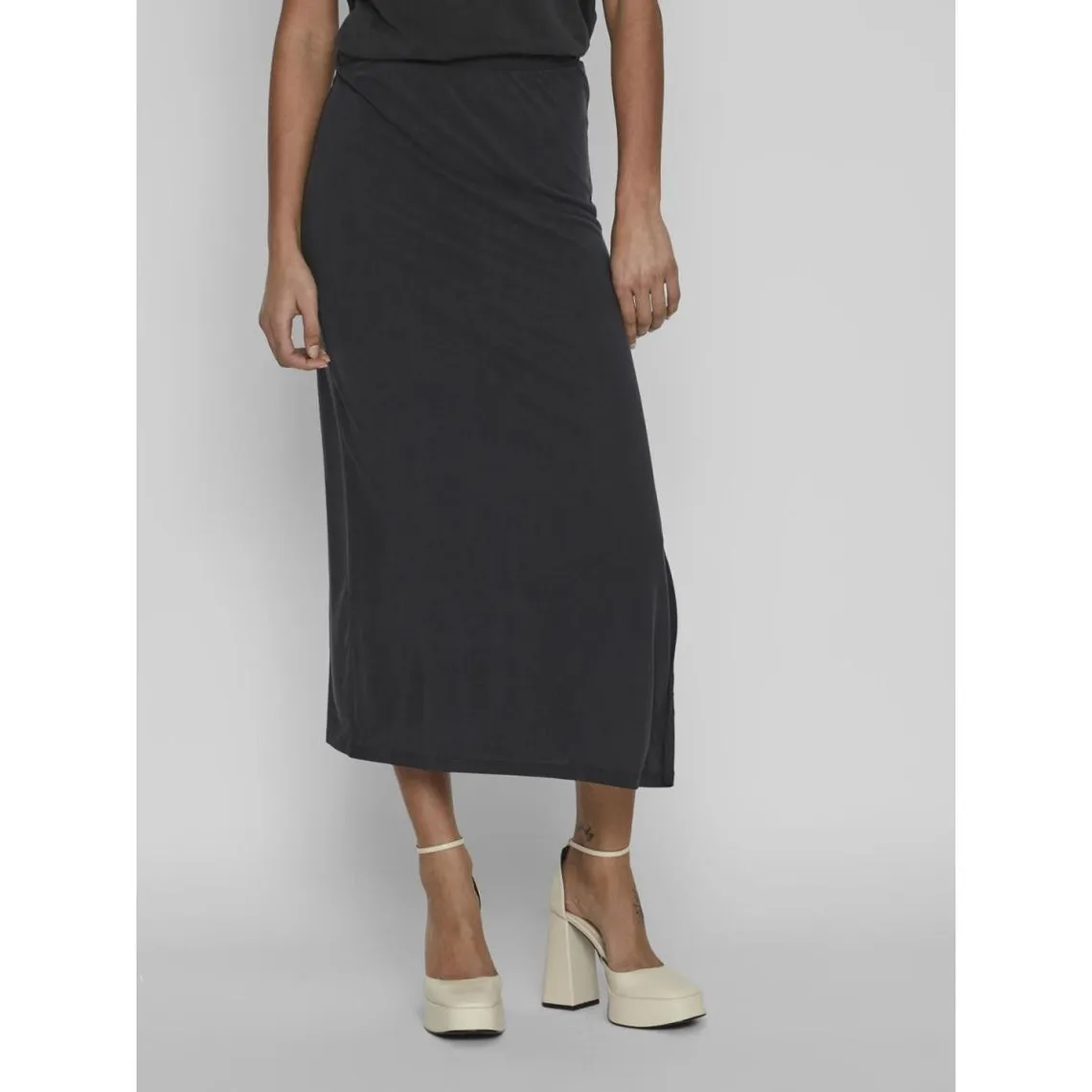 Long black high-waisted cotton modal skirt | 3 Suisses
