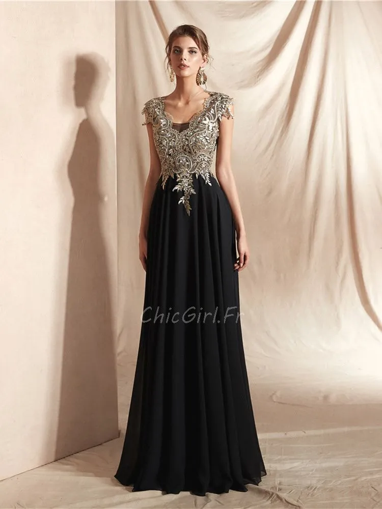 Long Black Lace Chiffon Prom Dress