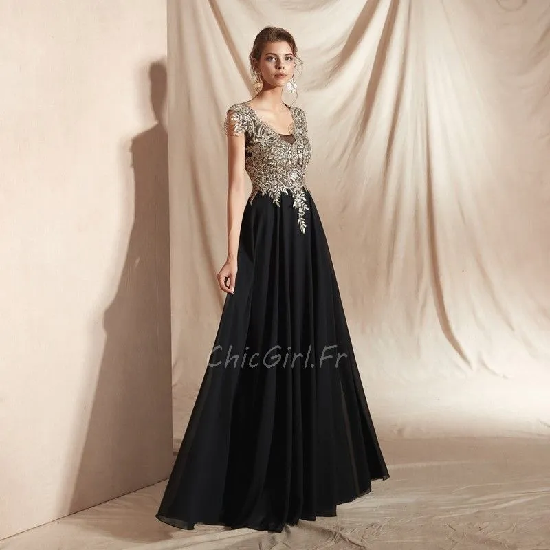 Long Black Lace Chiffon Prom Dress