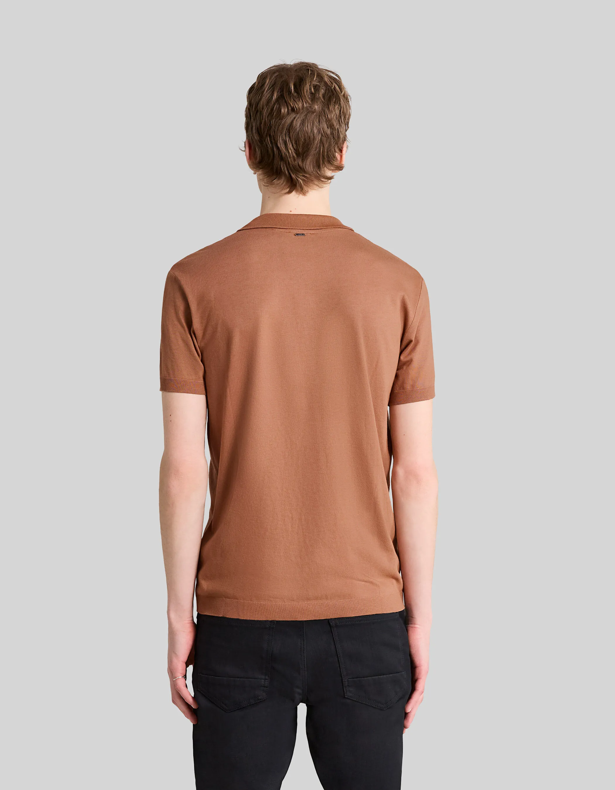 Men's polo shirt blend of cotton and modal with cognac accents