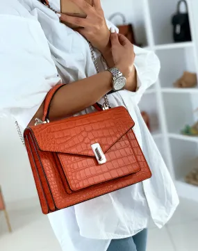 Orange crocodile print handbag