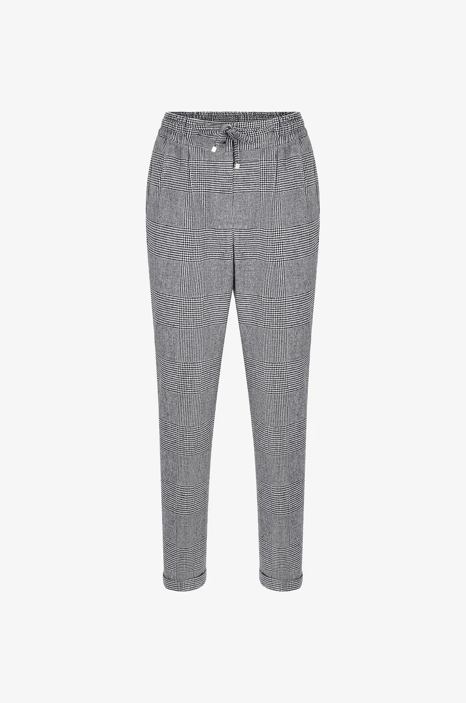 Pantalon carotte raccourci en laine et cachemire prince-de-galles