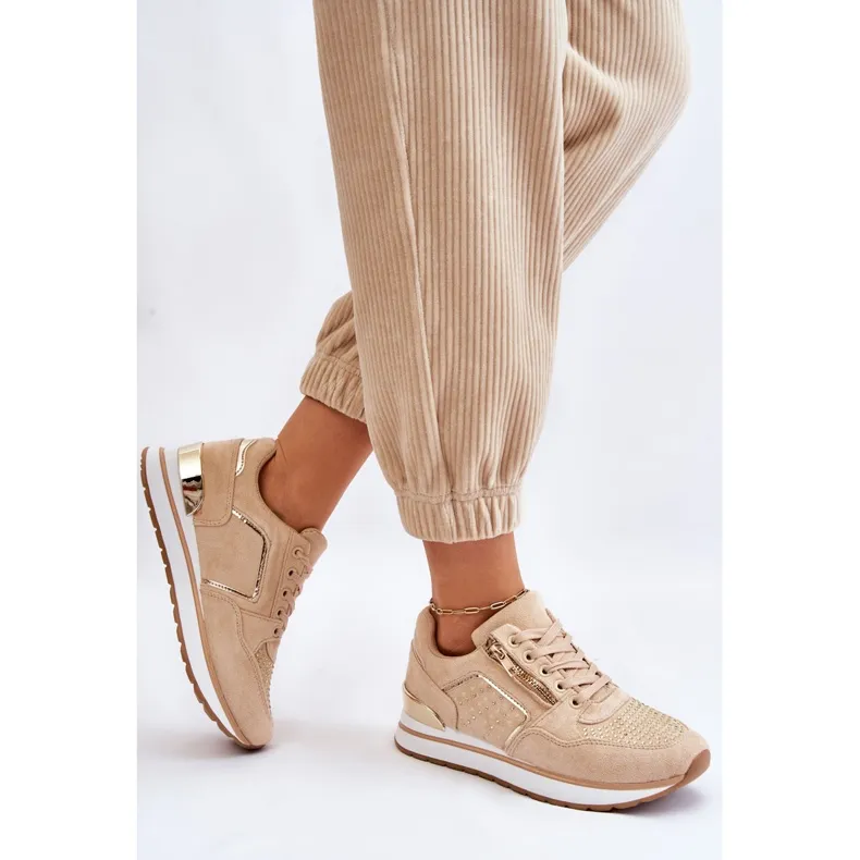 PG1 Women's Sport Shoes with Decorative Zipper Beige