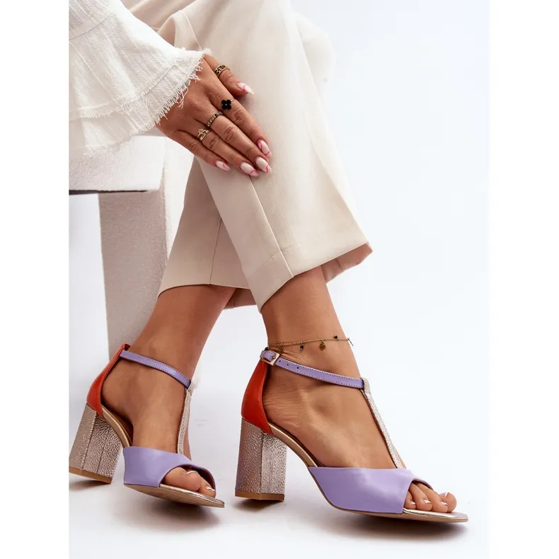 Purple Laura Messi 2759 High Heel Leather Sandals