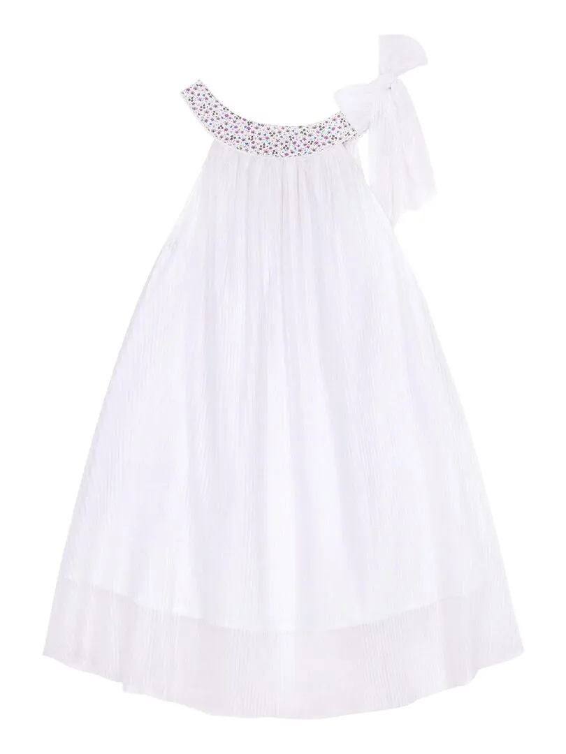 Robe Cérémonie Fille  Voile Blanc Col Liberty Violet  ALIZEE - La Faute à Voltaire - Blanc Violet