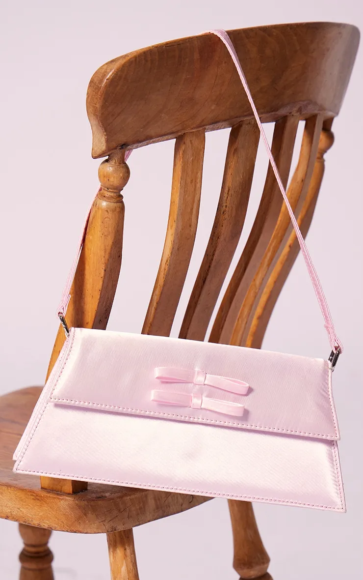Rose Satin Trapeze Handbag with Bow Detail
