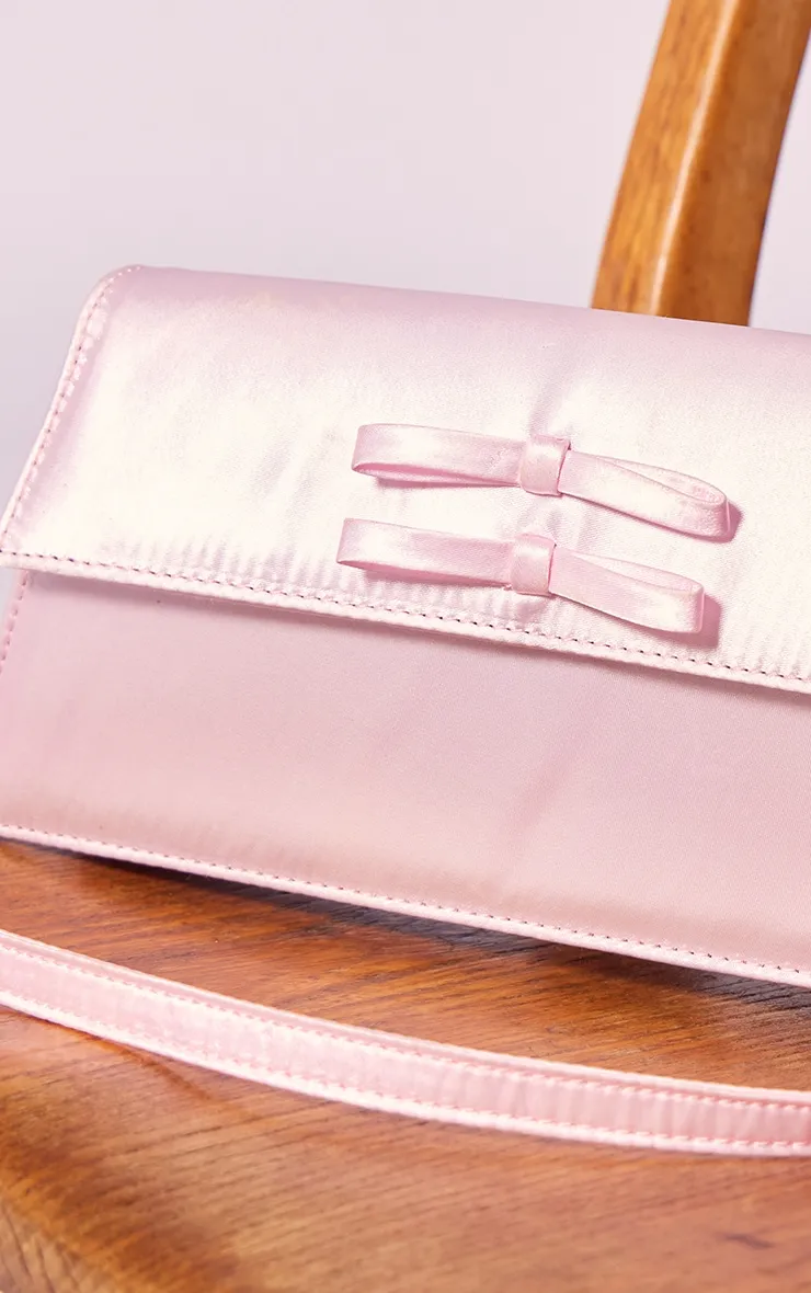 Rose Satin Trapeze Handbag with Bow Detail