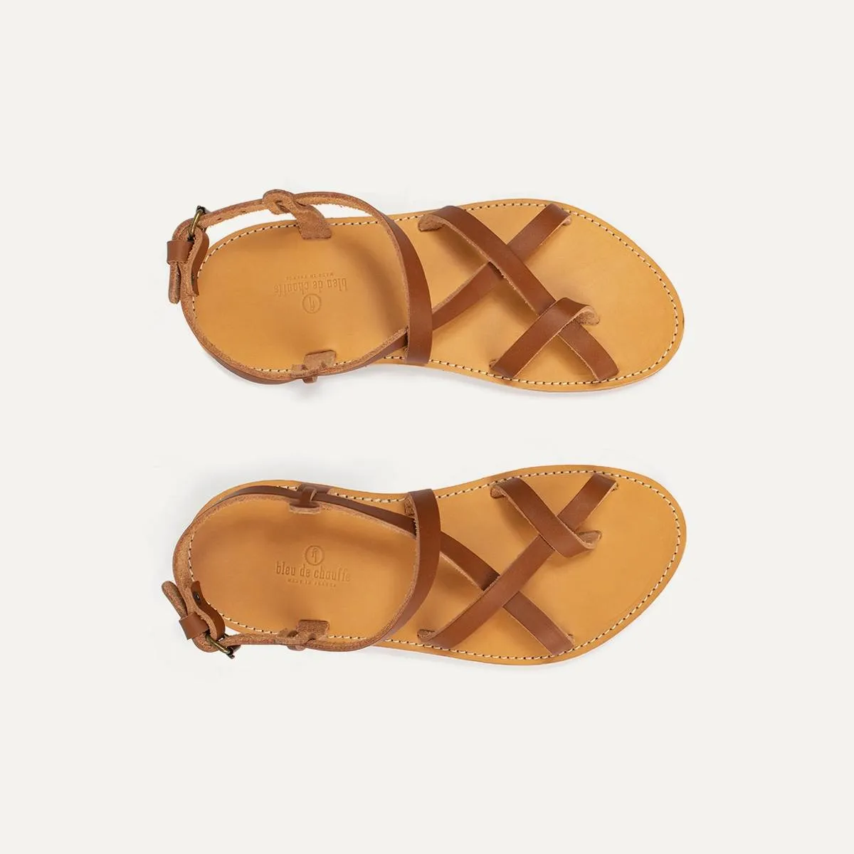 Sandales cuir Nara - Pain Brûlé - Bleu de Chauffe - Marques de France