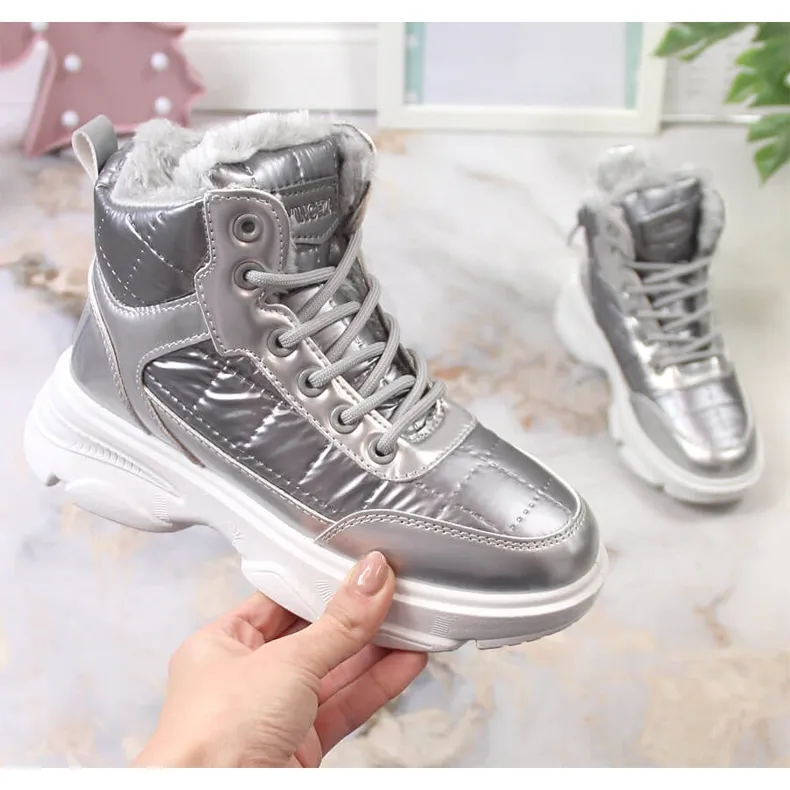 Silver Metallic Vinceza Kids' Sports Shoes.
