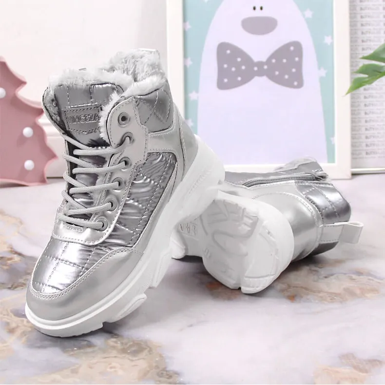 Silver Metallic Vinceza Kids' Sports Shoes.