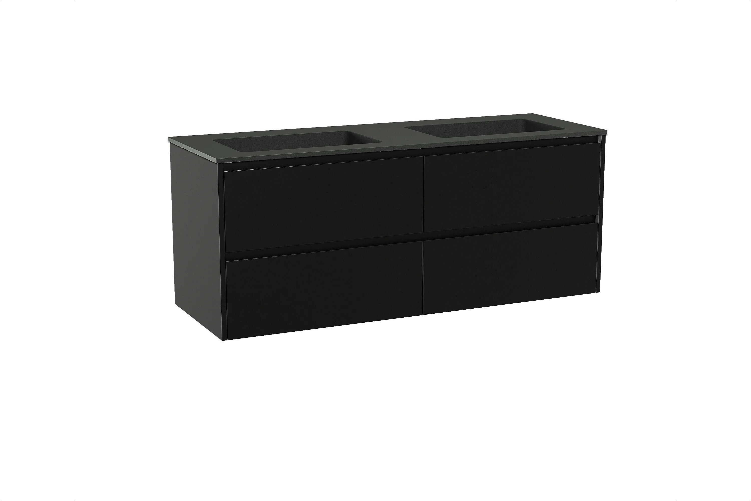 Storke Seda meuble salle de bains suspendu 150 x 52 cm noir mat avec Scuro double vasque en quartz noir mat