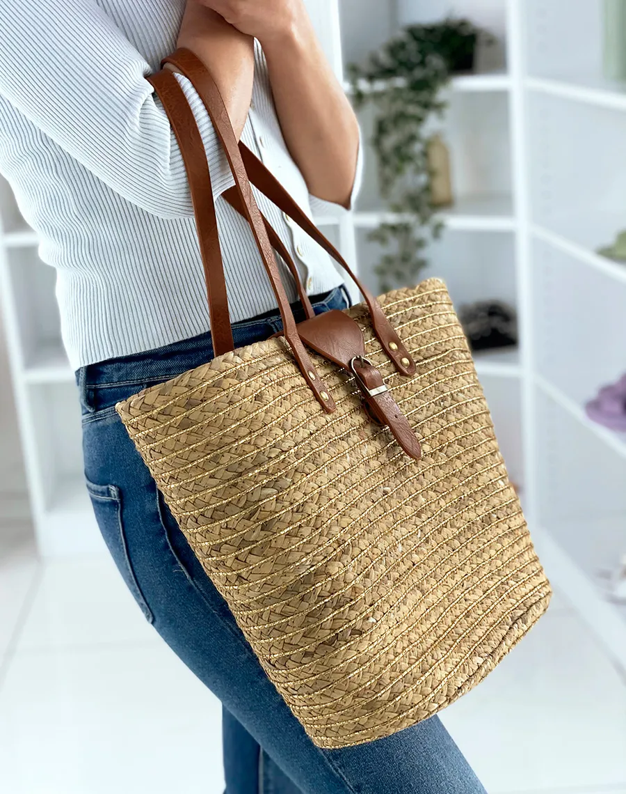 Straw Tote Bag with Gold Detail - Shop Now!