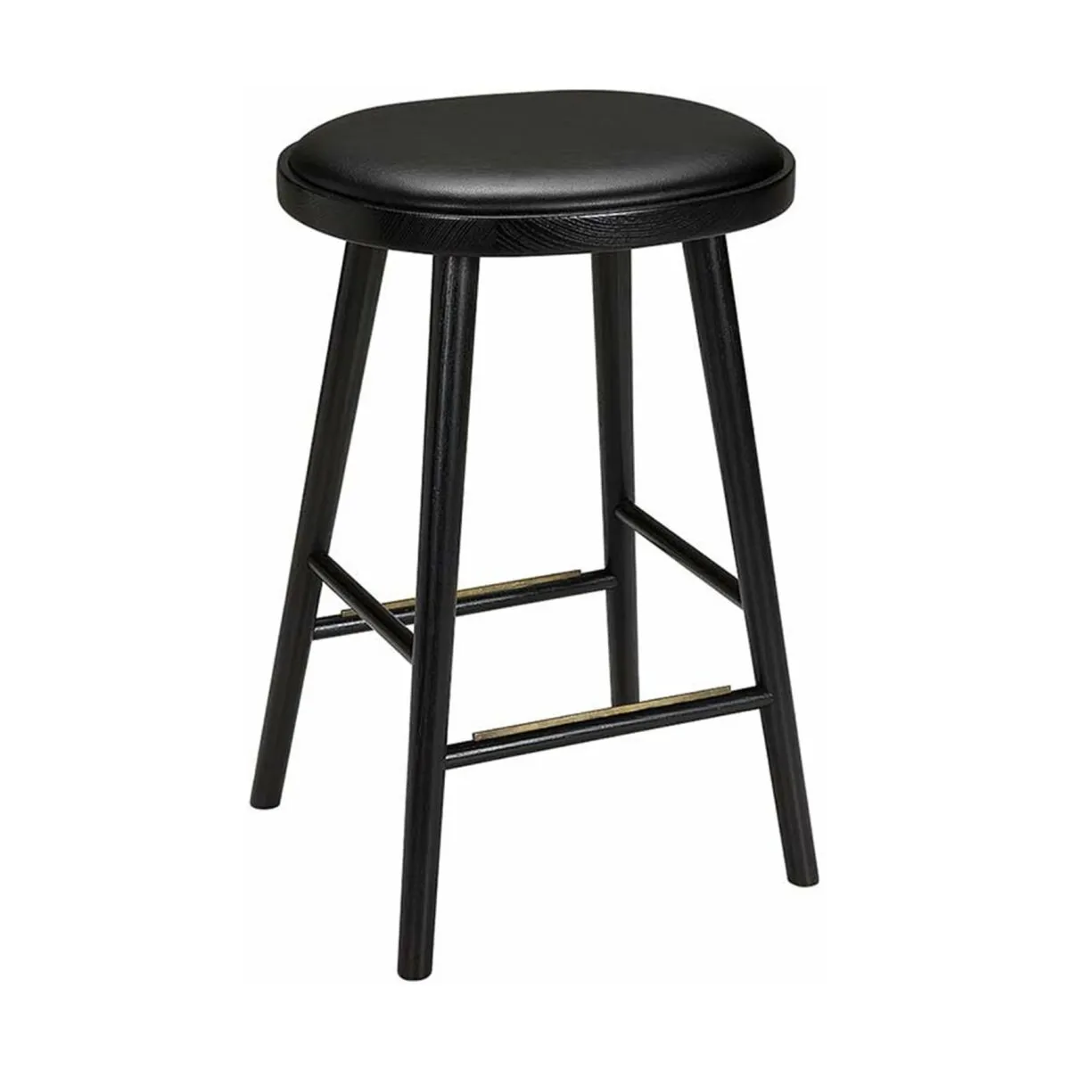 Tabouret en chêne noir et coussin en cuir reconstitué noir 63 cmColibri