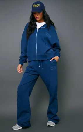 Tall Navy Blue Pleated Large Deluxe Jogging Bottoms