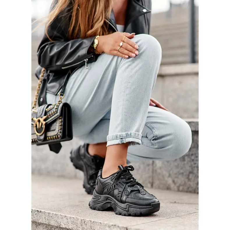 Thick Women's Athletic Shoes: Black Toderus Black Sneakers.