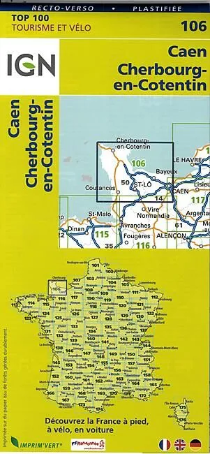 Top 100 Laminated Map of Caen Cherbourg