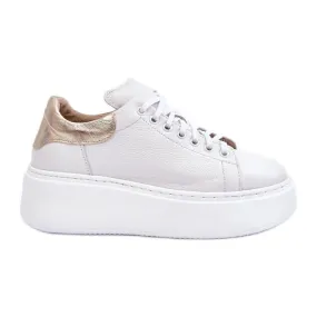 White Lemar 10150 Women's Leather Sneakers on Platform