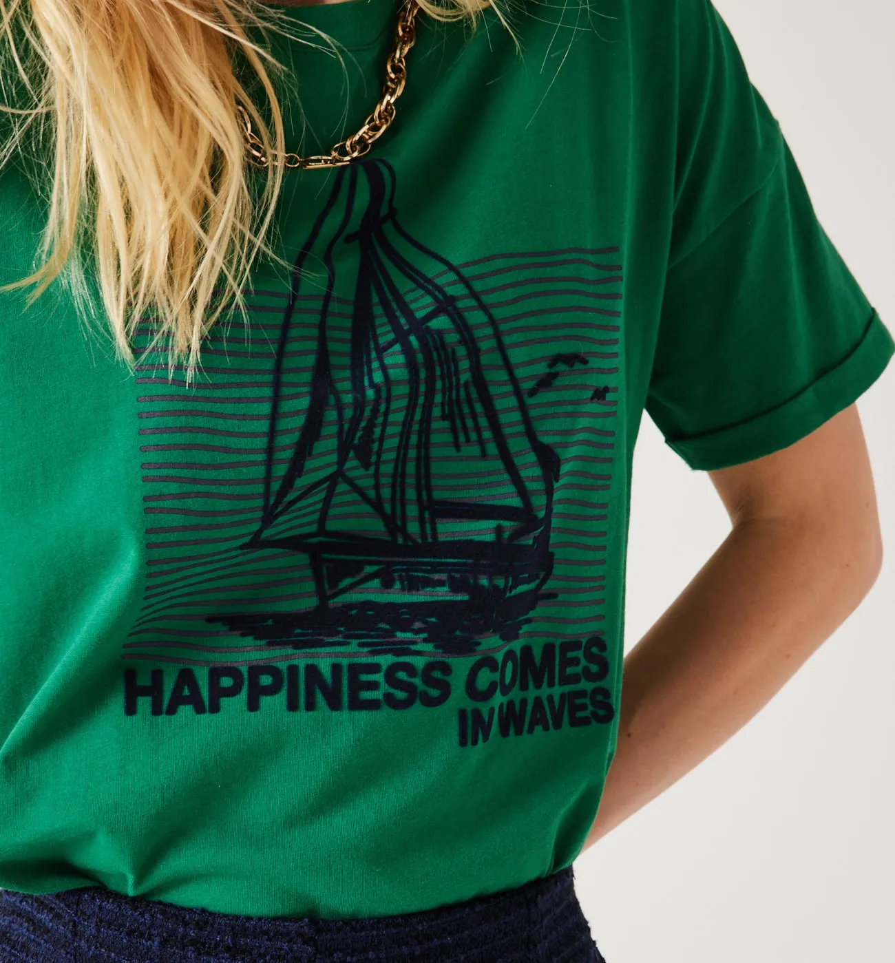 Women's Green Printed Message T-shirt